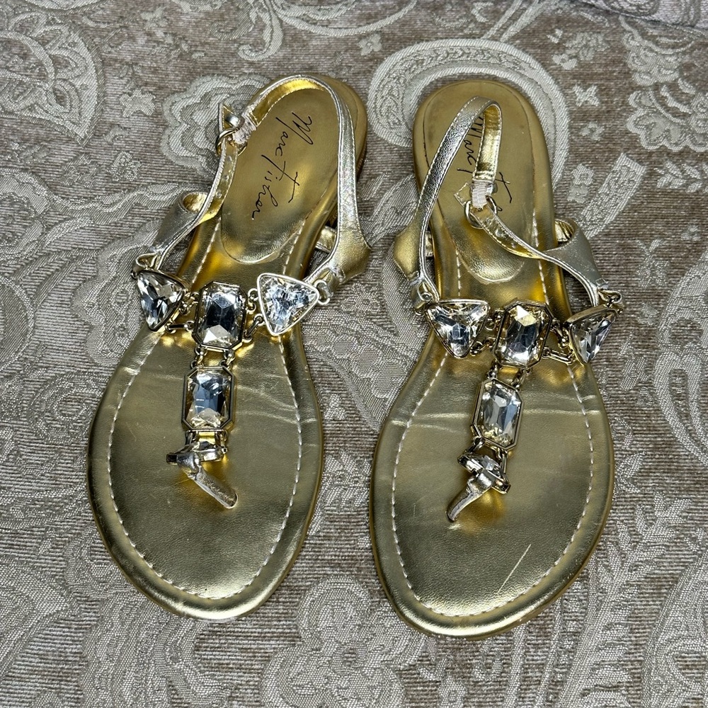 Gold Marc Fisher Sandals with Gold Jewel Detail